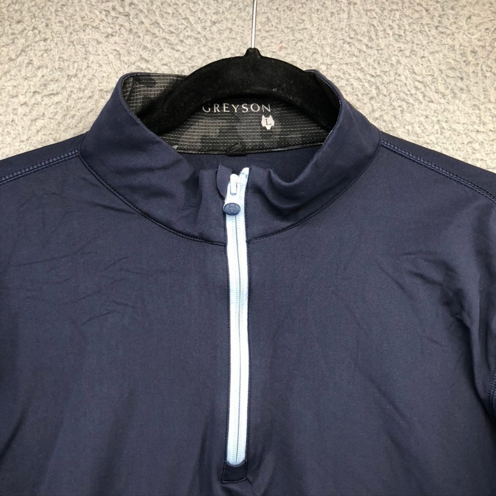 Greyson Quarter Zip Pullover Mens Large Navy Blue Wolf Logo Stretch Golf Top - Picture 2 of 9